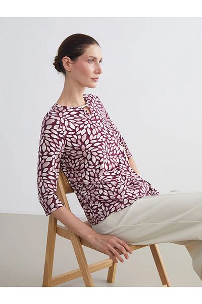 LC Waikiki Lcw grace burgundy crew neck floral blouse