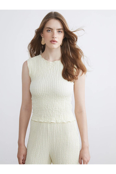 LC Waikiki Lcw vision yellow bicycle collar textured blouse