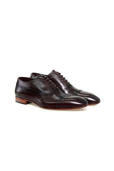FRANCO CALVANI Brown Lace-Up Genuine Leather Men's Shoes