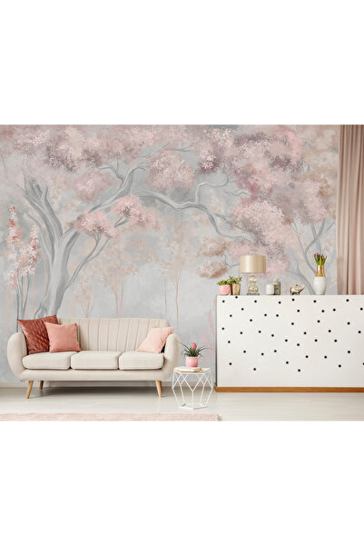 Tasarım Pastel Pembe Ağaç Dokulu Duvar Kağıdı - Zarif ve Modern Poster Duvar Kağıdı