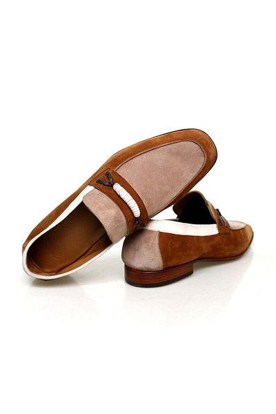 FRANCO CALVANI Tobacco Color Laceless Khaki Leather Men's Shoes