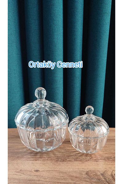 ORTAKÖY CENNETİ 2-Pack Luxury Sugar Bowl Glass Delisoga Same Model 2 Sizes Large 400 Cc Small 150 Cc Volume