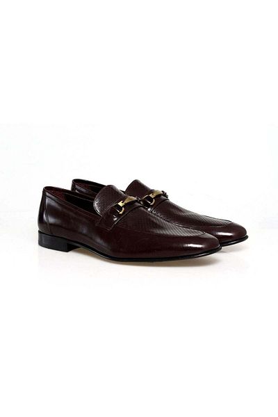 FRANCO CALVANI Brown Laceless Genuine Leather Men's Shoes