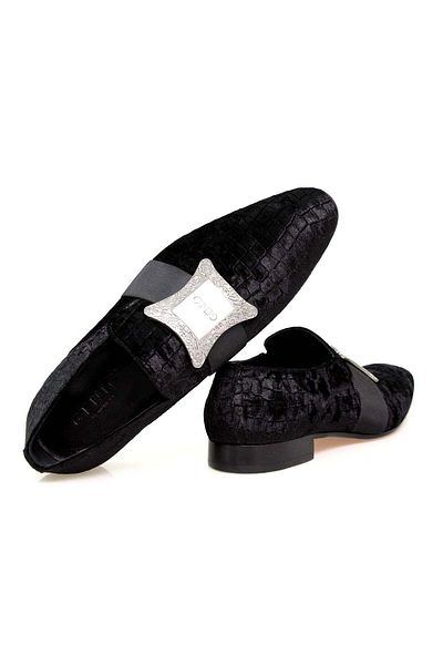 FRANCO CALVANI Black Color Laceless Khaki Leather Velvet Men's Shoes