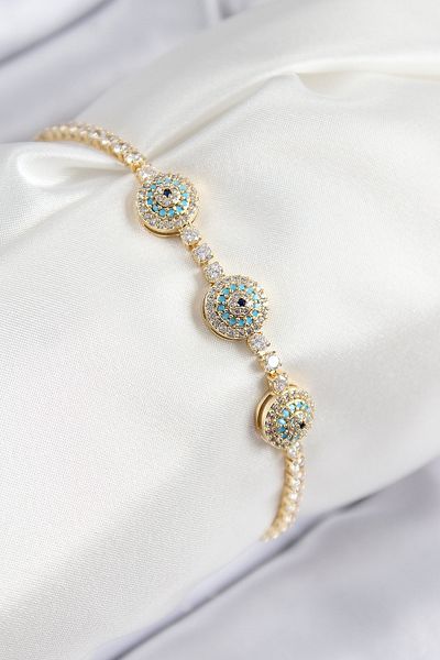 norsary Brass Zircon Stone Evil Eye Model Gold Color Women's Bracelet