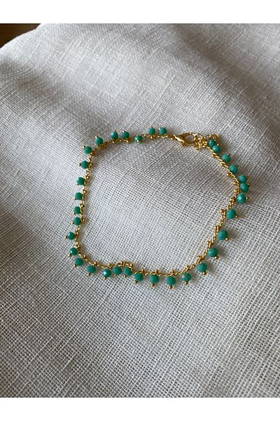 dela otantik Handmade Turquoise and Gold Colored Anklet - Authentic Ethnic Bohemian Foot Accessory - Bijoux Jewelry Anklet
