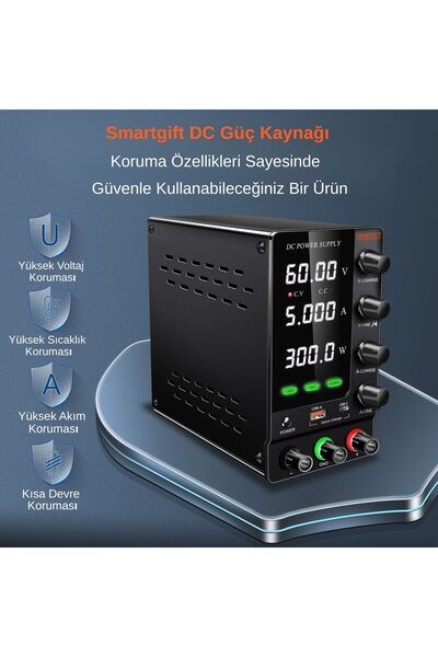 SMARTGIFT 0-60V/5A Ayarlanabilir Dc Güç Kaynağı Voltaj Regülatörü Süper Model SİYAH