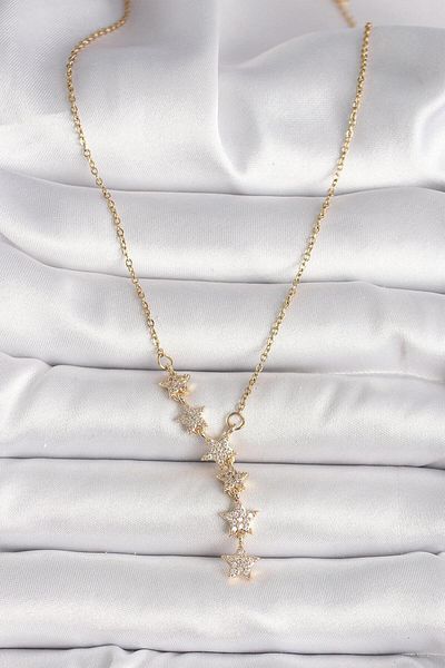 REBORN DESIGN 316L Steel Gold Color Chain Zircon Stone Star Model Women's Necklace