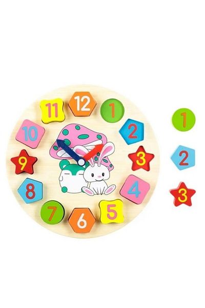 OEM Wooden puzzle for children in the shape of a clock with geometric shapes (12 pieces) - 25cm