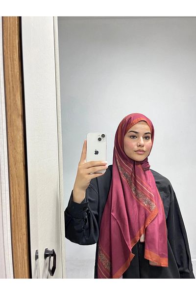 AMİNENESİL Ethnic Plain Black Fuchsia Color Shawl