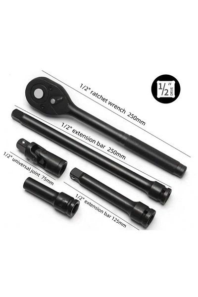 Metal Needs Long impact socket set, Bihexagonal, 1/2 drive