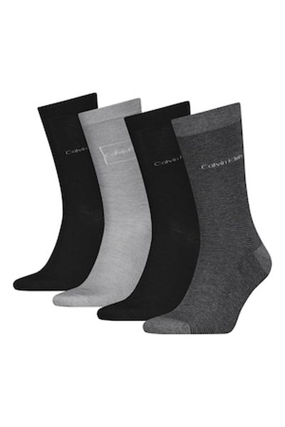 Calvin Klein , Set of Long Cotton Blend Socks - 4 Pairs, Black, Light Gray, Dark Gray