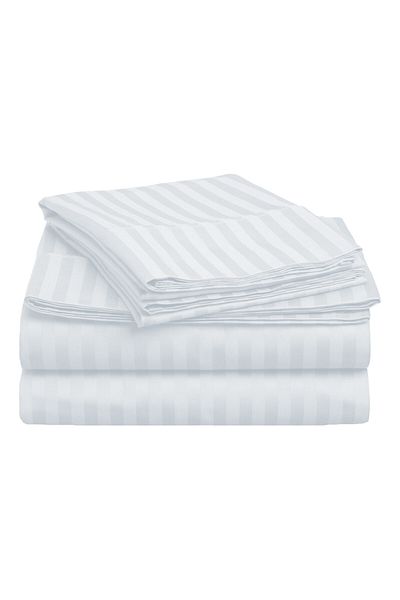 RALEX PUCIOASA Bed sheet for 2 people king size Damask 100% Cotton Hotel type with 1 cm stripe, 240x260 cm, White,
