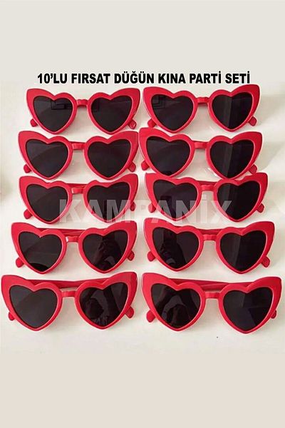 KAMPANİX Heart Bride Eyeglasses Red 10 Pieces Opportunity Set China Night Bride to Be Bridesmaid Celebration