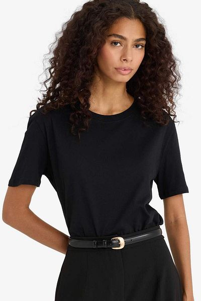 DeFacto New Season Regular Fit Crew Neck Basic Plain Combed Cotton Short Sleeve Black T-Shirt