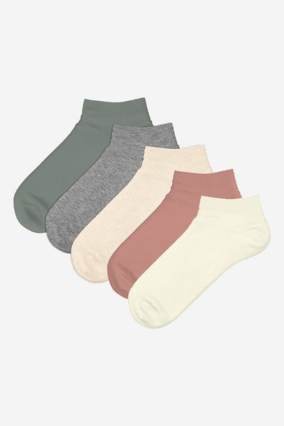 OEM LC WAIKIKI, Set of short socks in cotton blend - 5 pairs, Grey mélange, Fern green, Cream, 39-40