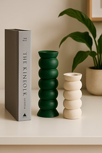 Luthien Bubble Boğum Şamdan 2’li Yeşil Krem Dekoratif