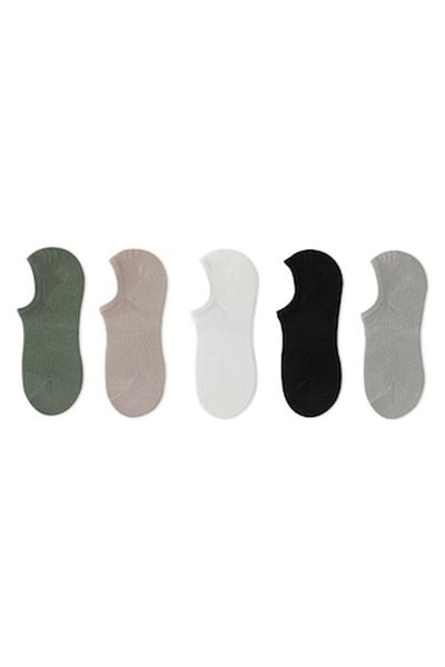 OEM Set 5 pairs of men's short socks, cotton, black/white/grey/green/kaki, , universal size