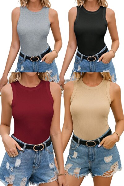 KHAB PREMİUM قمصان داخلية نسائية أساسية مكونة من 4 قطع