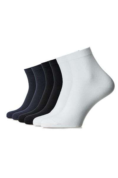 OEM Set 6 medium-length socks made of combed cotton without seams, men, navy-black-white, size 44-46