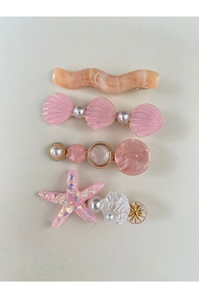 BusradanDesign مجموعة مشابك من الصدف واللؤلؤ اللؤلؤي مكونة من 4 قطع