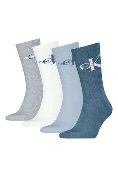Calvin Klein , Set de sosete cu model logo - 4 perechi, Albastru pastel, Gri deschis, Alb optic