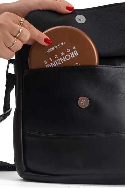 fubileather Men's Black Large Long Strap Messenger Bag Messenger