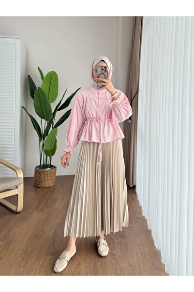 RFK Butik Γυναικεία φούστα με τοπ μέσης Tunnel Hijab κοντό πουκάμισο ροζ