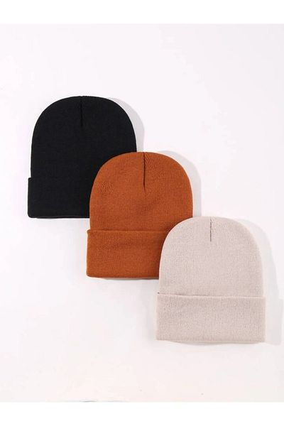 awix Set of Three Unisex Folded Stylish Knitwear Plain Beret