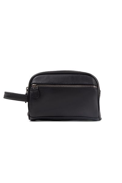fubileather Men's Black Genuine Leather Shaving Travel Cosmetic Portfolio Care Hand Bag 20*10