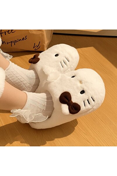 Gofeel Kahverengi Hello Kitty Yumuşak Tüylü Peluş Panduff Terlik