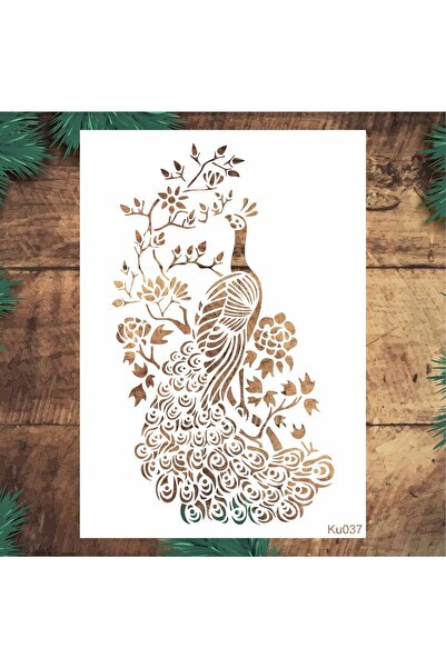STENCİLTASARIM Stencil Tasarım Ku037 Tavus Kuşu - Dekoratif Duvar, Eşya, Faya...