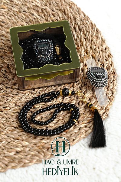 Hac Umre Hediyelik Gift Prayer Beads Set |   Electronic Prayer Beads with Wooden Box and 99 Pearl Prayer Beads |   Special Day Gift