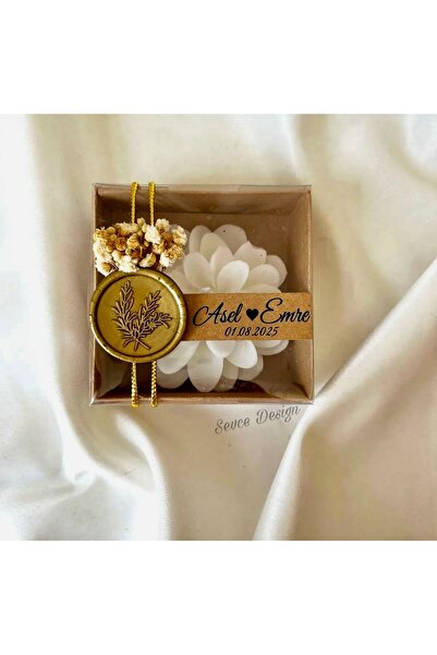 Sevce Design Mühürlü Sarı Sim İpli Lotus Mum ,Nikah Şekeri,Doğum,Sünnet,Düğün...