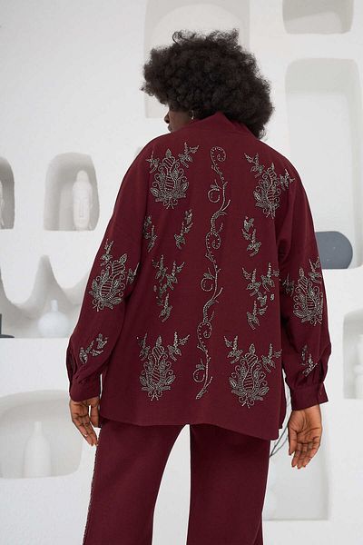 MİA NOURA Women's Sleeves and Back with Bead Embroidery Kimono