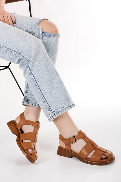 ezmoda Haki Leather Sandals