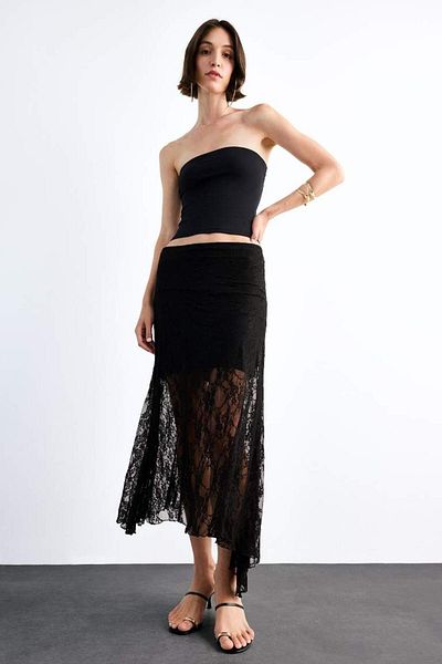 DeFacto New Season Elastic Waist Half Lining Lace Midi Skirt