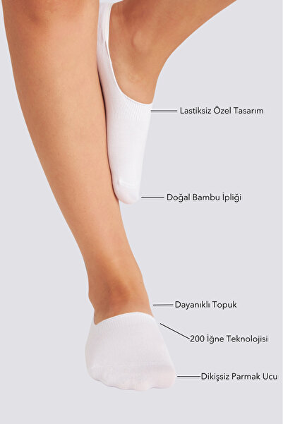 bamboo star Bamboo Women's Ballerina Cream-White Socks Seamless Invisible Non-Slip Heel Silicone Premium Pack of 4