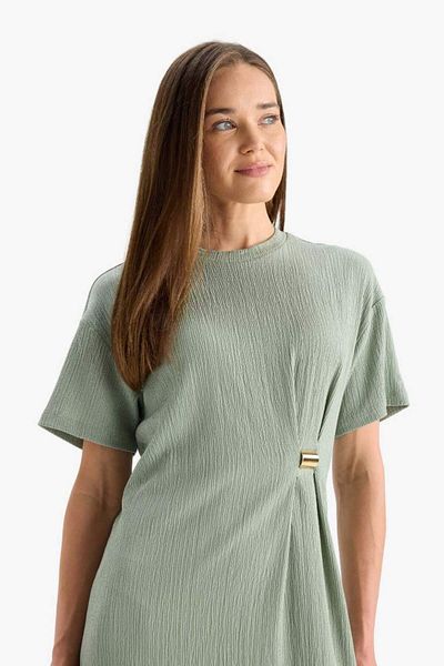 DeFacto New Season Regular Fit Crew Neck Basic Plain Wrap Short Sleeve Midi Dress