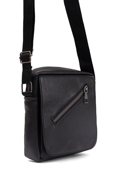 fubileather Men's Black Long Strap Messenger Bag Messenger Bag