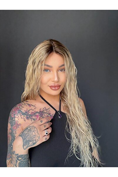 Suzan Peruk Yıkanıp Çıktığında Doğal dalgası olan Ombreli Sarı Hayalet Tül Peruk-Tepe kısmı Heryöne ayrım olur