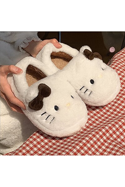 Gofeel Kahverengi Hello Kitty Yumuşak Tüylü Peluş Panduff Terlik