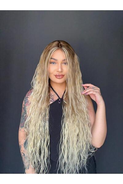 Suzan Peruk Yıkanıp Çıktığında Doğal dalgası olan Ombreli Sarı Hayalet Tül Pe...