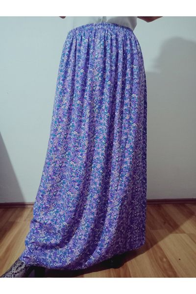 hoaryage Elastic Waist, Vivid Colorful Patterned Viscose Press Fabric Maxi Length Skirt, Prayer Skirt, Size 36-48