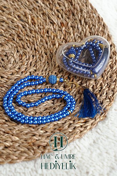 Hac Umre Hediyelik Gift Prayer Beads |   99 Pearl Prayer Beads Vav Imameli Tassel Heart Boxed |   Hajj Umrah Day Invitation Gift