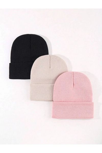 awix Set of Three Unisex Folded Stylish Knitwear Plain Beret