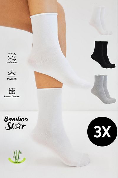 bamboo star Bamboo Women's Elasticless Socket Seamless Premium Socks 3-Piece Assortment Pack Socks That Don'T Squeeze/ Don'T Leave Marks