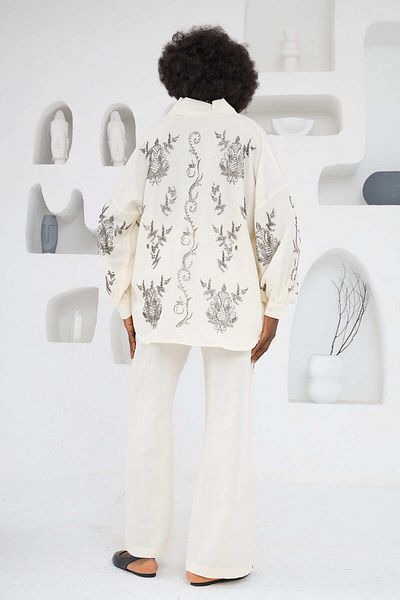 MİA NOURA Women's Sleeves and Back with Bead Embroidery Kimono