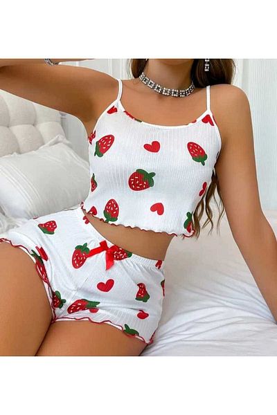 Lotiva Wear Women's Strawberry Patterned Shorts Pajama Set