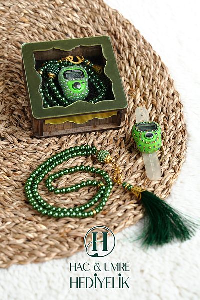 Hac Umre Hediyelik Gift Prayer Beads Set |   Electronic Prayer Beads with Wooden Box and 99 Pearl Prayer Beads |   Special Day Gift